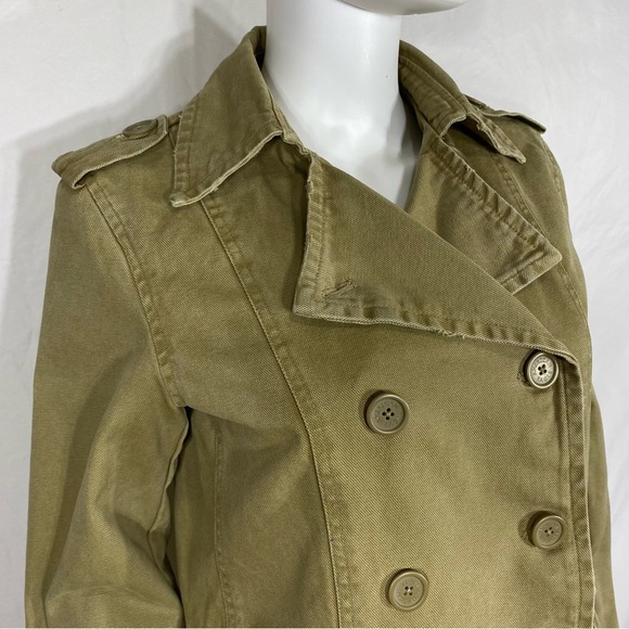 American Eagle Canvas Lightly Distressed Double Breasted Tan Jacket - Picture 3 of 6